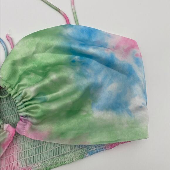 Revolve Superdown Laurena Tie Front Top in Pink Multi Tie Dye Strappy Crop Top S - Picture 5 of 8